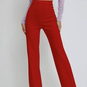 SHEIN Red High Waist Straight Leg Pant